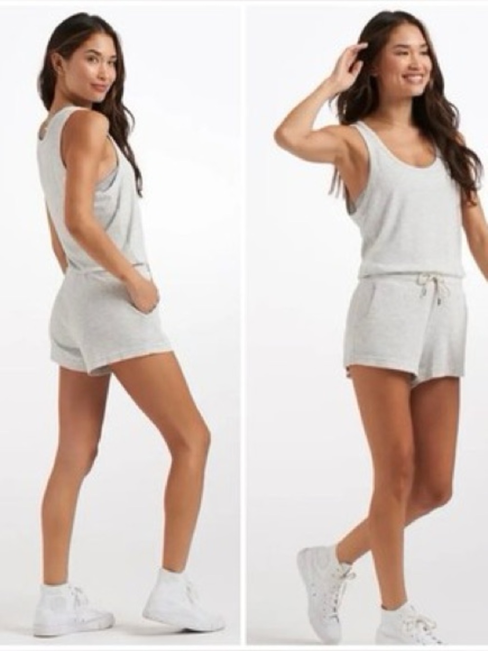 Vuori Torrey Romper Heather Grey Ribbed Sleeveless Drawstring Women's XL